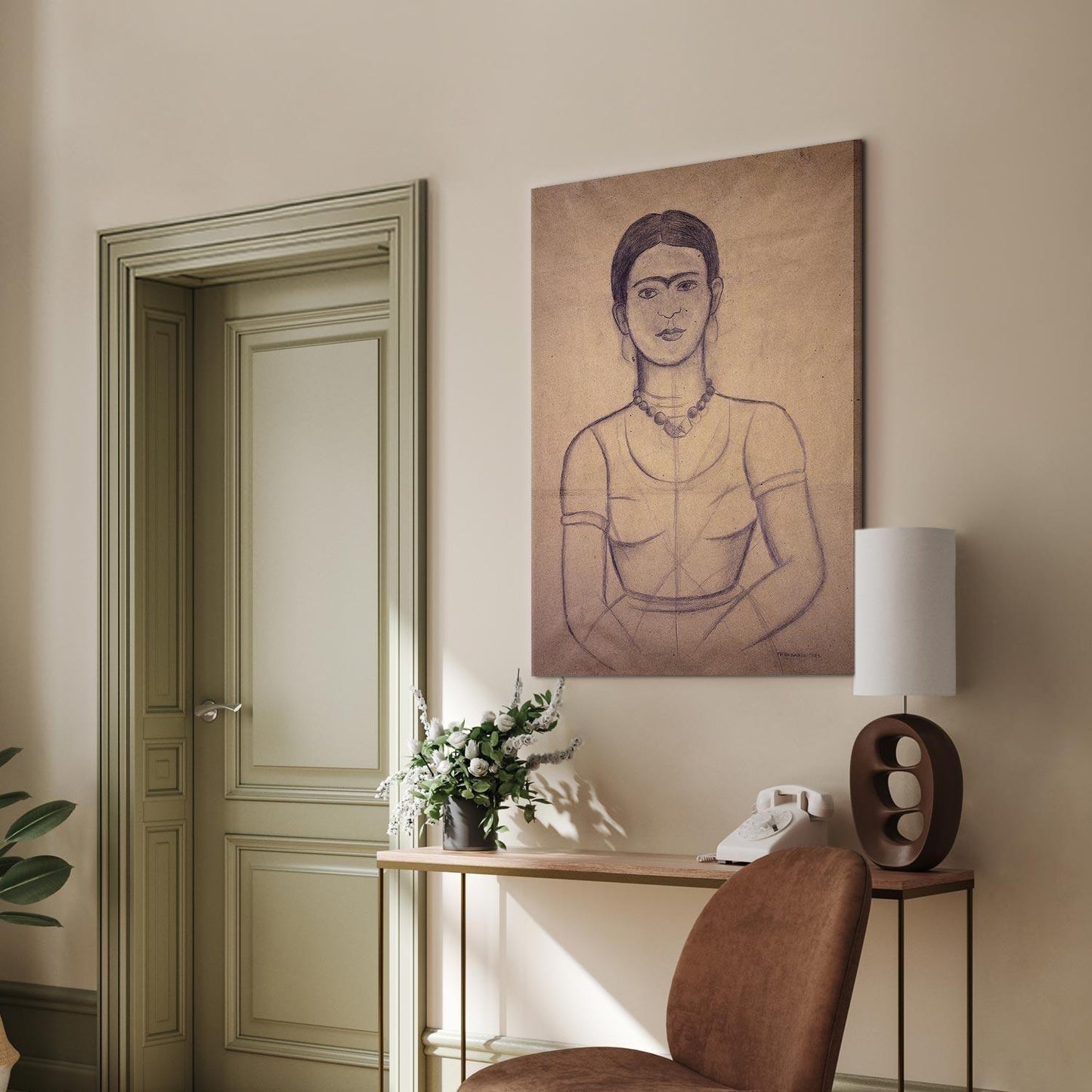 Leinwandbild - Frida Kahlo – Self-Portrait, 1929 (charcoal drawing)