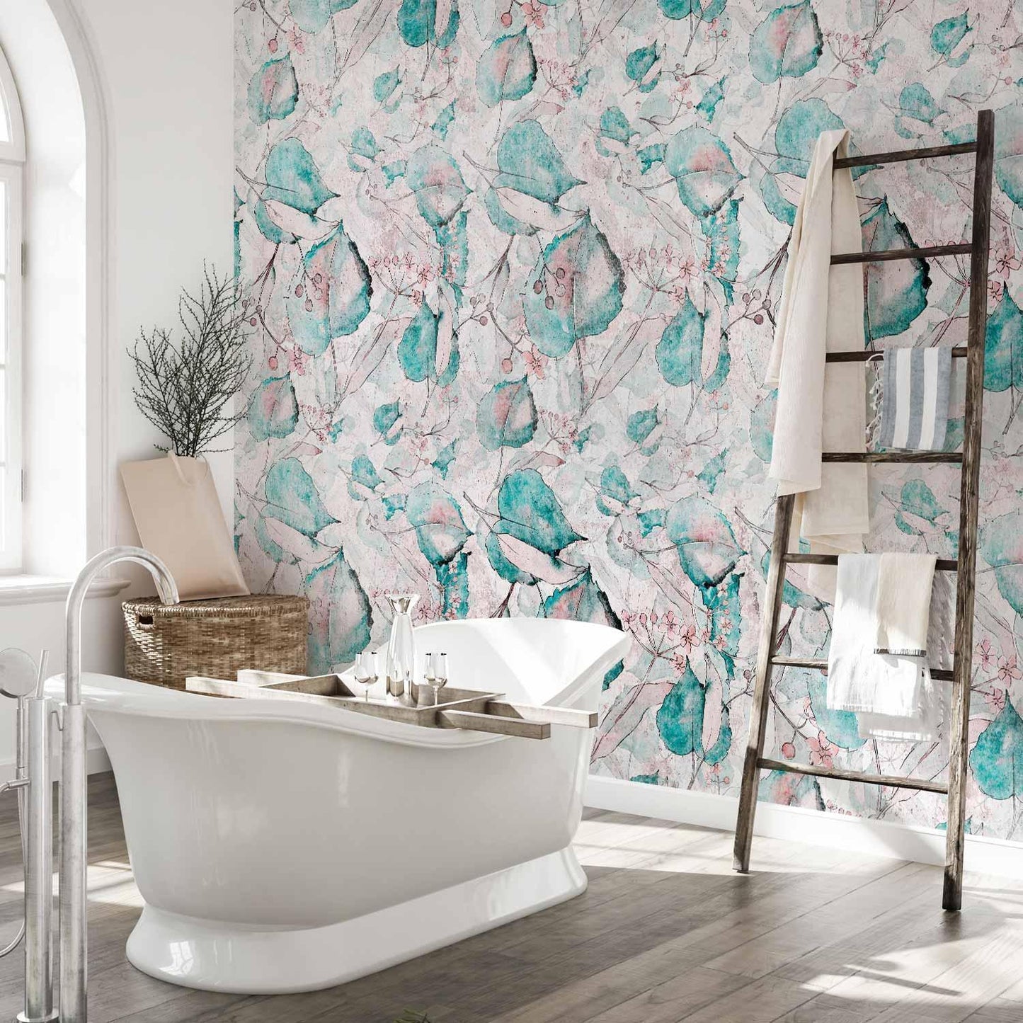 Fototapete - Autumn souvenirs - floral pattern with turquoise leaves