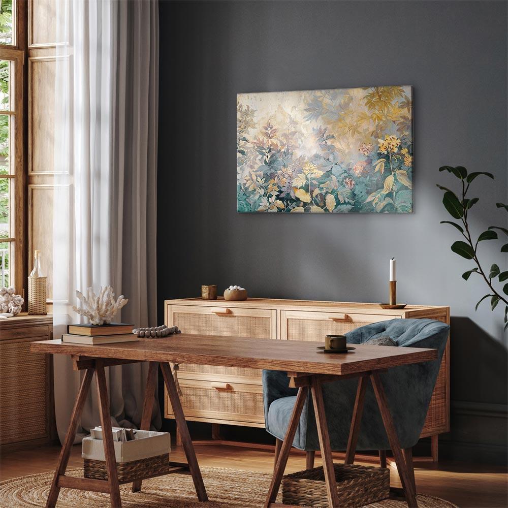 Leinwandbild - Tapestry Pattern with a Meadow and Flowers Kilim with a Spring Motif