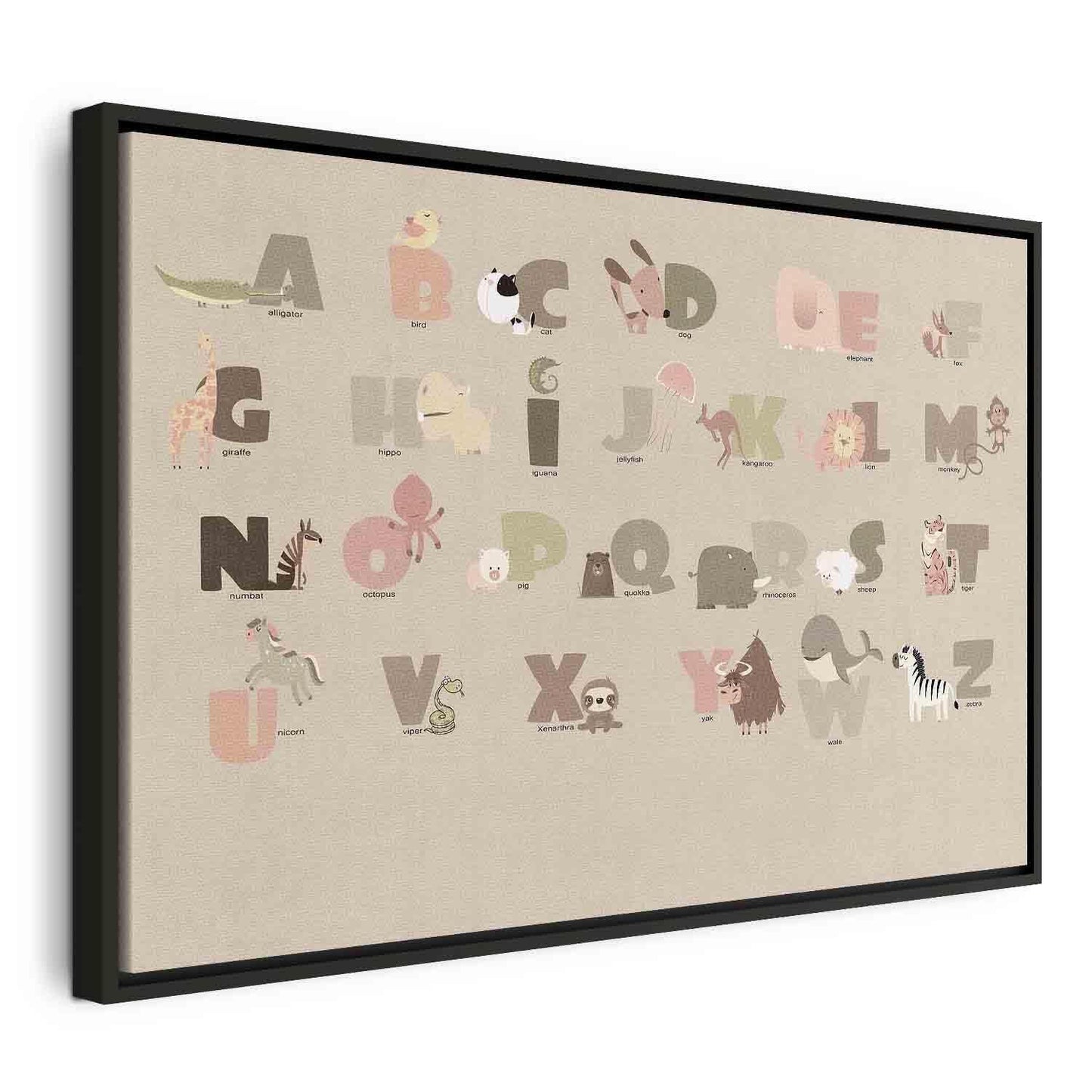 Leinwandbild - Alphabet at the Zoo - Joyful Animals and Their Names on a Beige Background Artgeist
