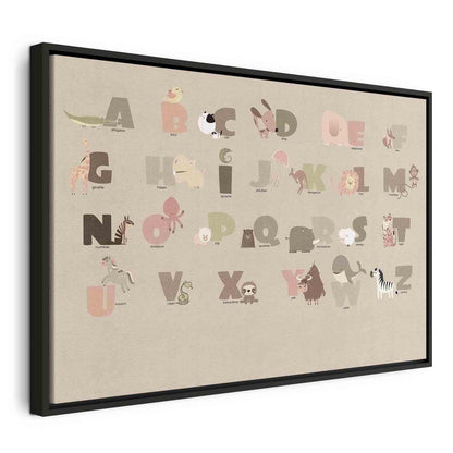 Leinwandbild - Alphabet at the Zoo - Joyful Animals and Their Names on a Beige Background Artgeist
