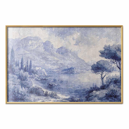 Poster - Blue Bay - Italian Landscape of Lake Como Painted in Blue Ink