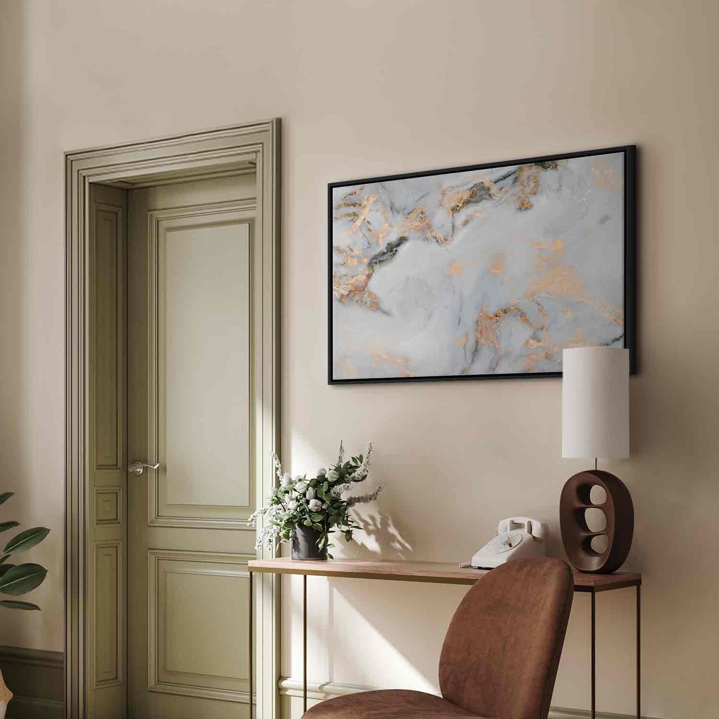 Leinwandbild - White stone – elegant marble with golden reflections