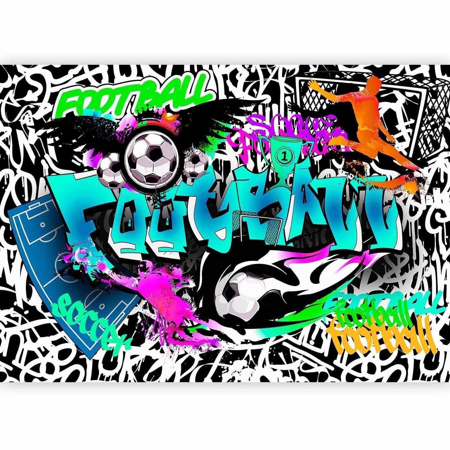 Detailansicht sportliche Graffiti-Elemente auf Tapete

