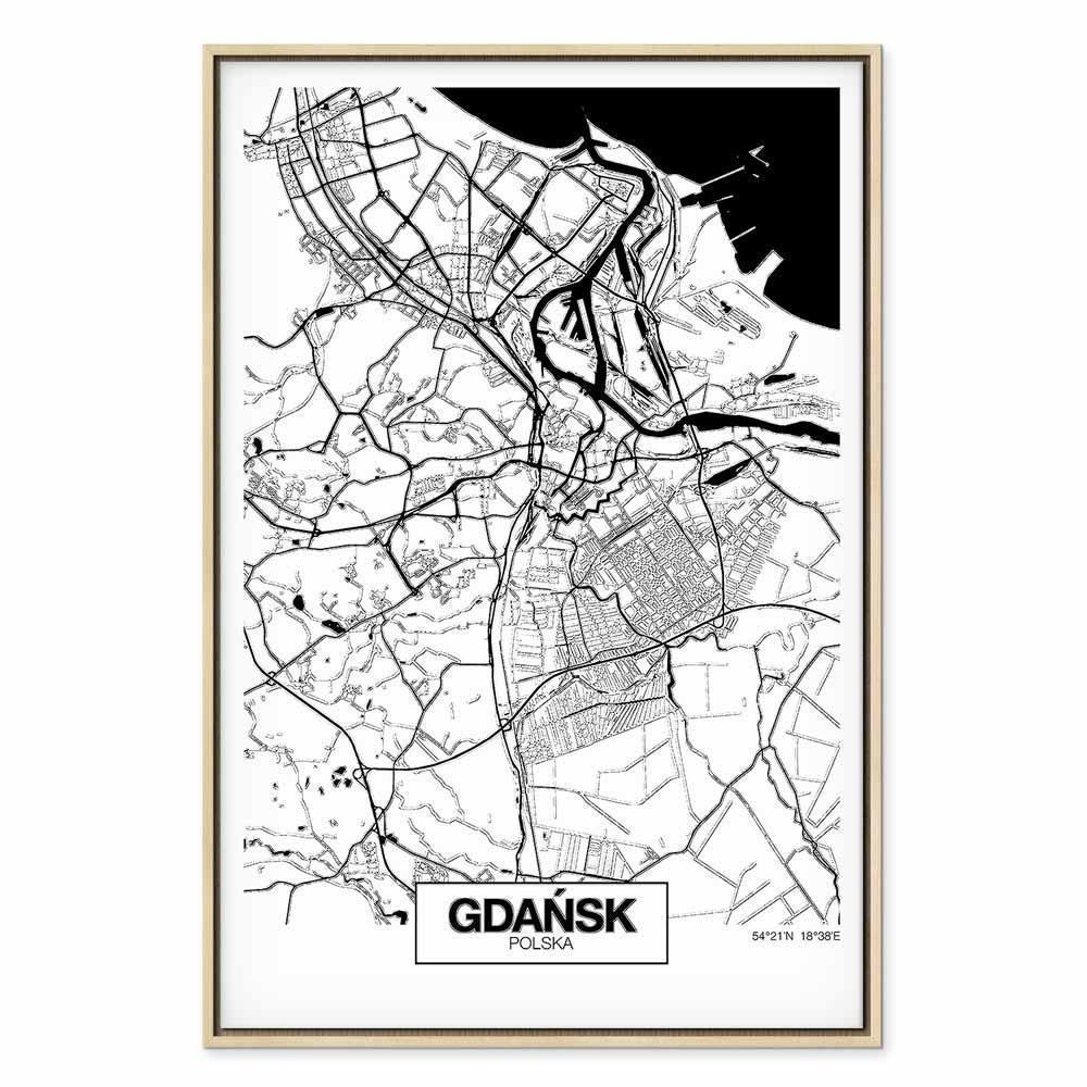 Leinwandbild - City Plan: Gdansk (1 Part) Vertical