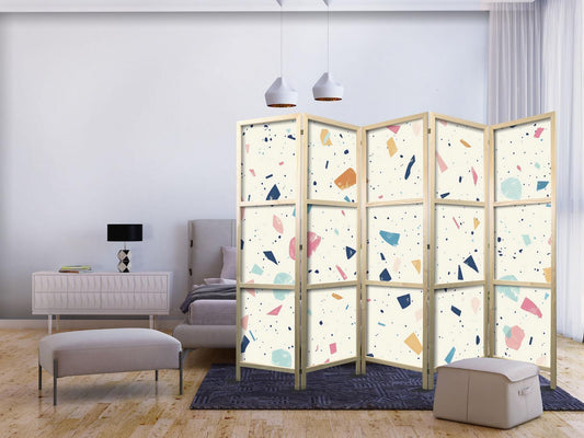Japanischer Paravent - Terrazzo with Multicolored - Large Elements - Cheerful Pattern on a Light Background Artgeist