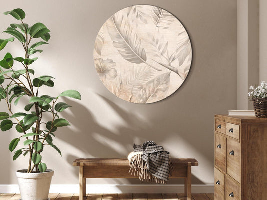Rundes Bild - A multitude of exotic leaves and flowers - A subtle composition of tropical plant species maintained in sepia tones/Tropics in sepia Artgeist