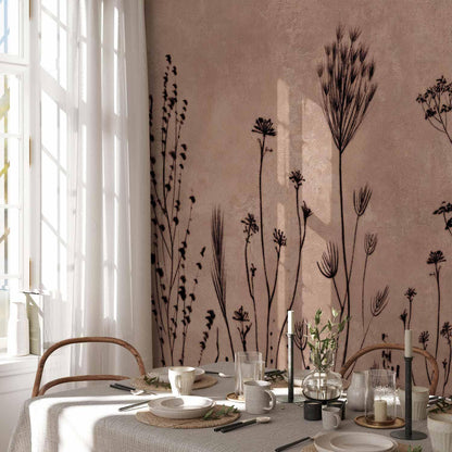 Fototapete Wildblumen – Schwarze Pflanzen auf hellem Hintergrund