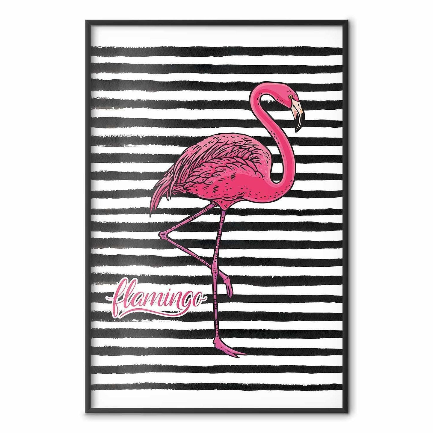 Poster - Black Stripes and Flamingo