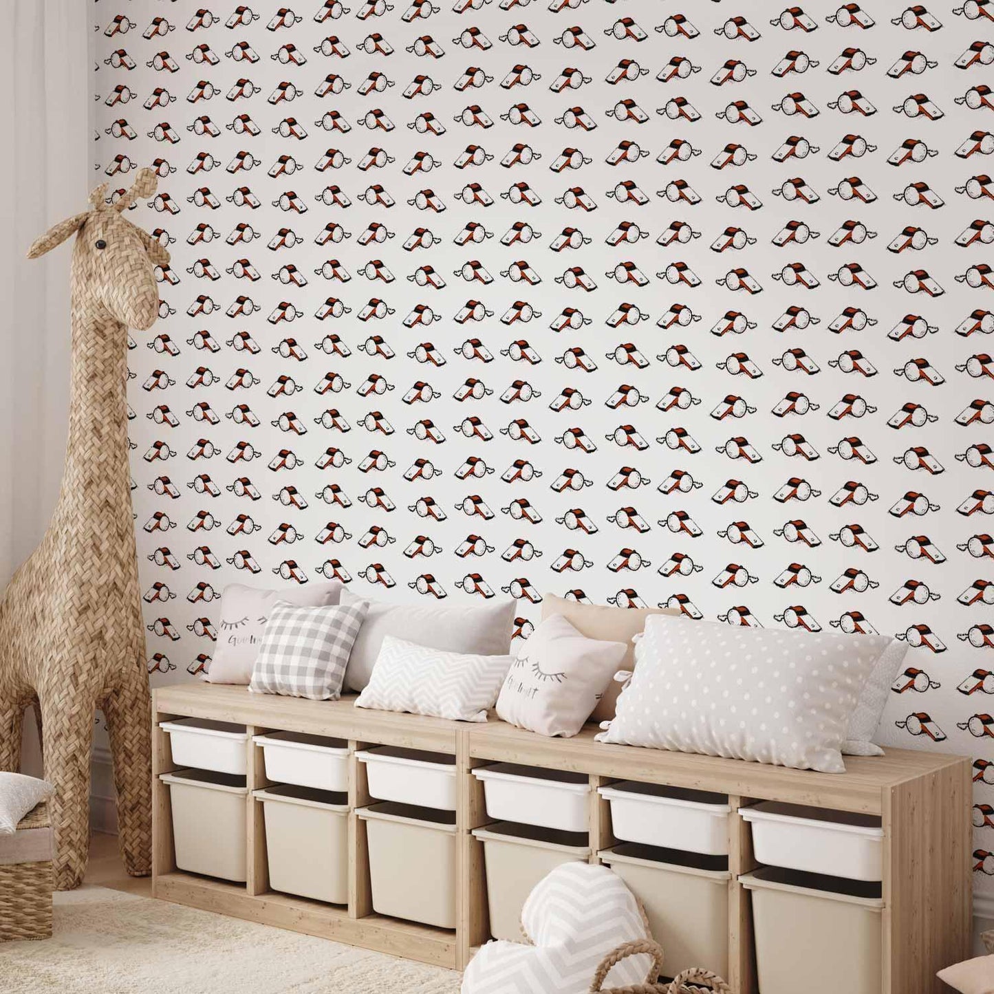 Tapete - Soccer Whistles - Black and white with red accents on a white background