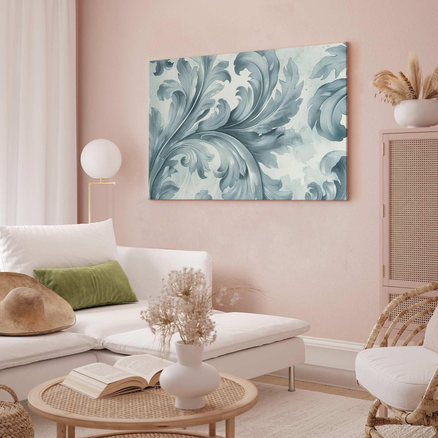Leinwandbild - Stone Baroque Ornaments in Light Shades of Gray-Blue Artgeist