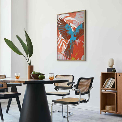 Leinwandbild - Exotic Wings - Parrot Among Abstract Leaf Patterns