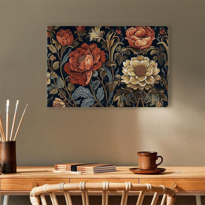 Leinwandbild - Tapestry Large Flowers Retro Floral Motif in Kilim Style