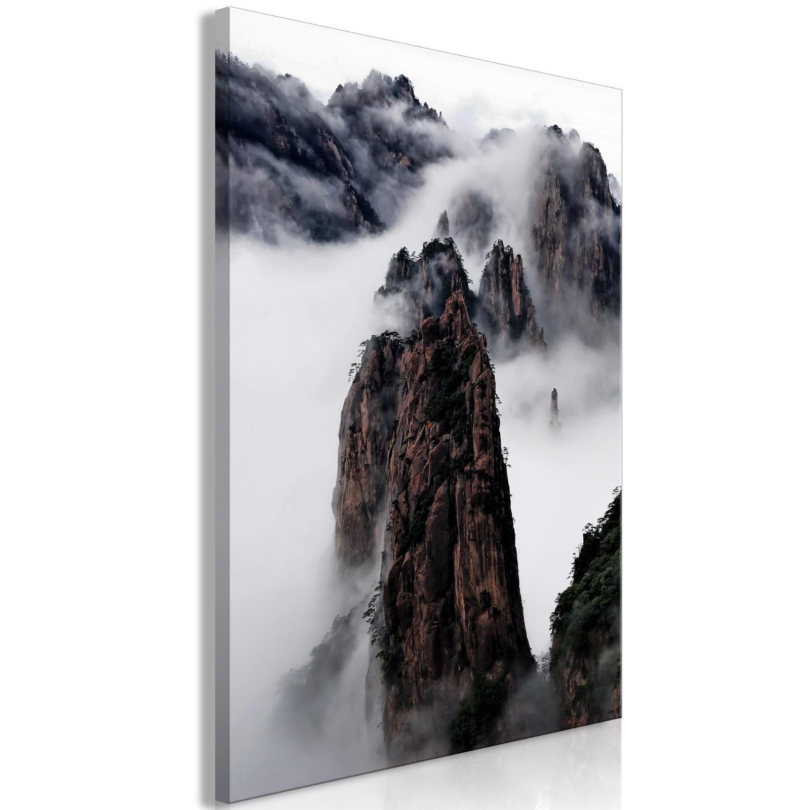 Leinwandbild - High Mountains in Mist (1-part) - Landscape of Clouds Amid Rocks Artgeist