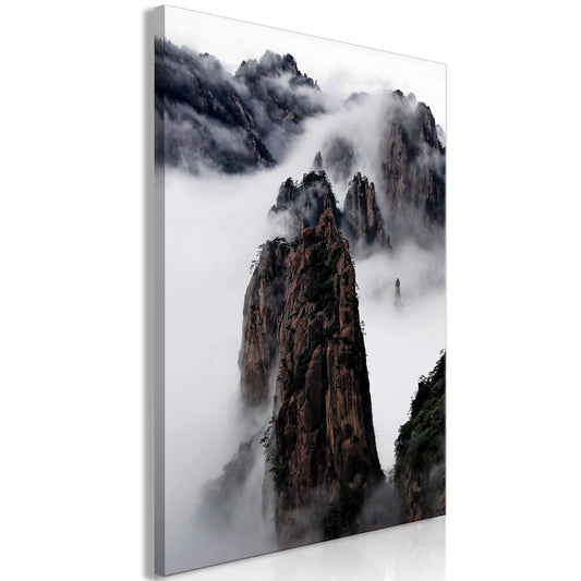 Leinwandbild - High Mountains in Mist (1-part) - Landscape of Clouds Amid Rocks Artgeist