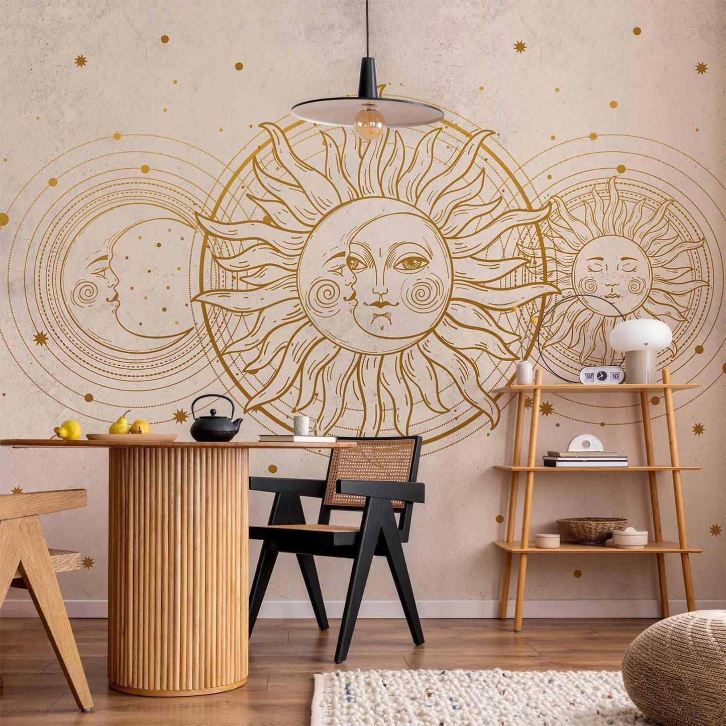 Fototapete - Golden Sun and Moon - Artistic Illustration in Retro Style Artgeist