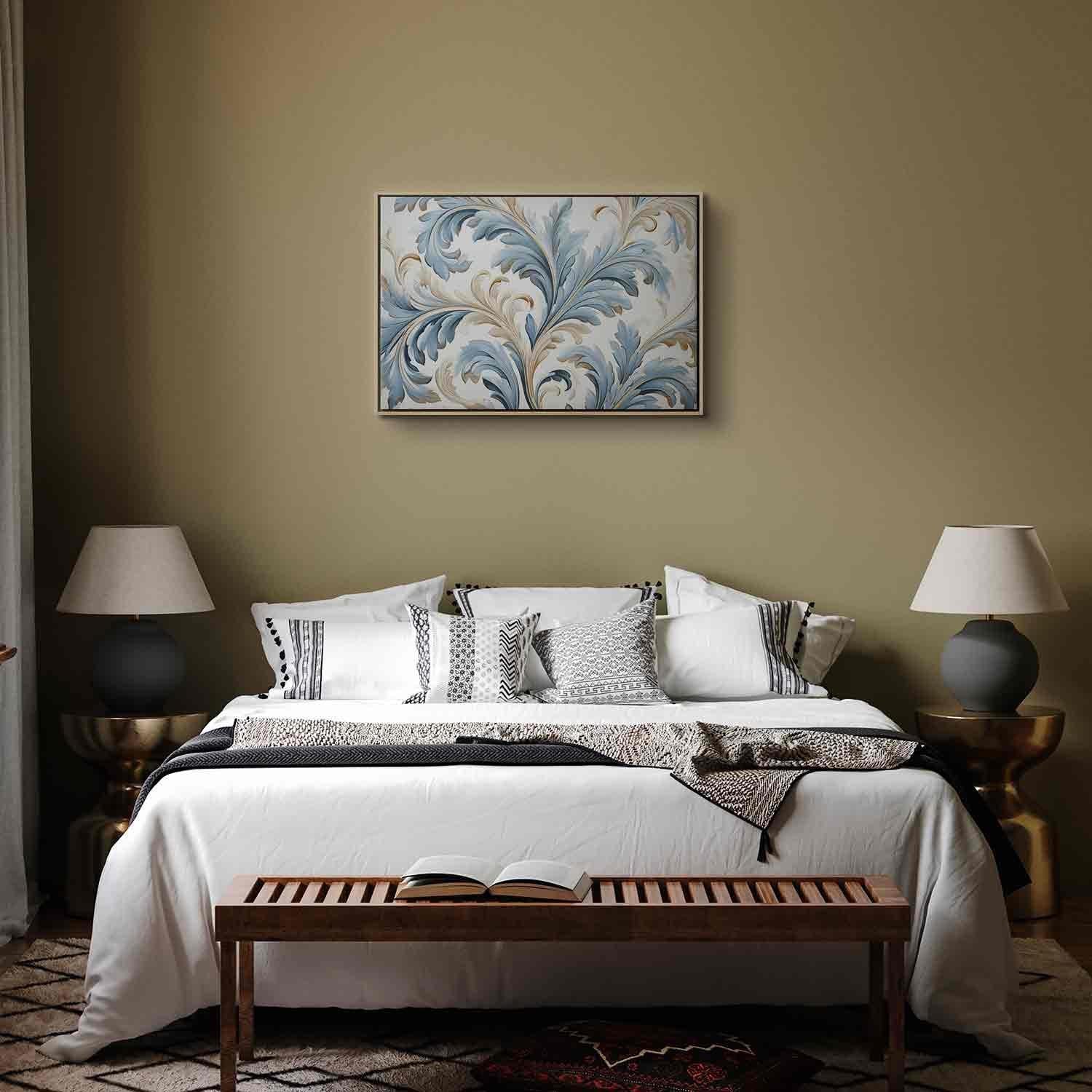 Leinwandbild - Baroque Ornaments in Light Cream-Blue Hues Artgeist