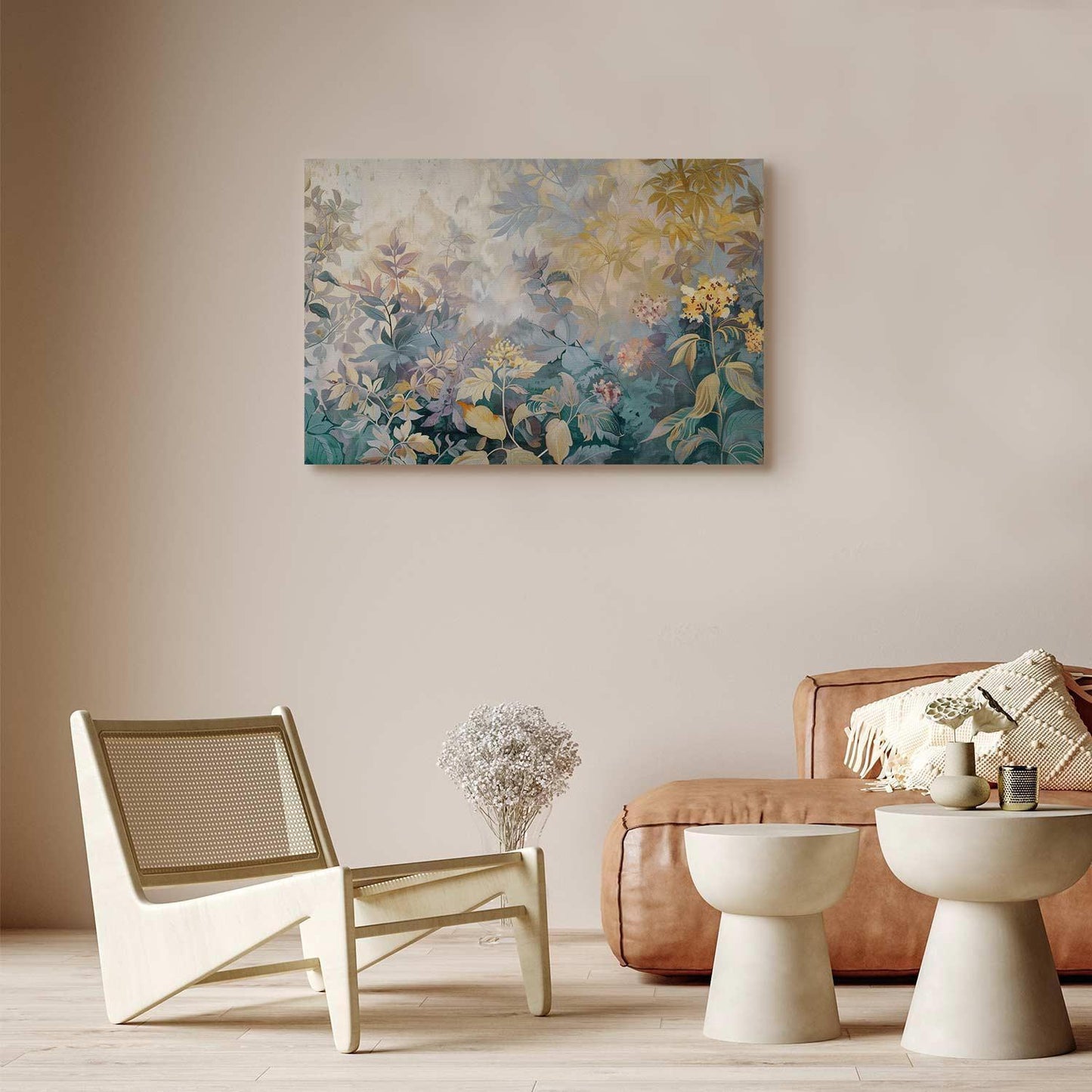 Leinwandbild - Tapestry Pattern with a Meadow and Flowers Kilim with a Spring Motif