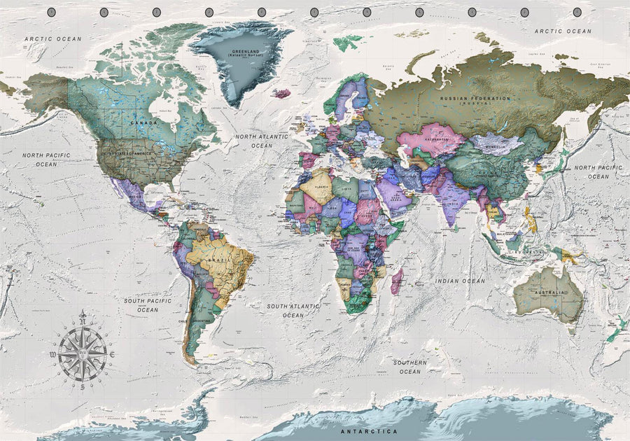 Fototapete - Geography study - world map with signed countries in English Artgeist