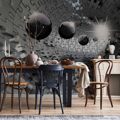 Fototapete „Puzzle Tunnel“ – Räumliche Tiefe durch optische Illusion
