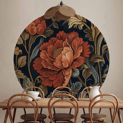 Runde Fototapete - Tapestry-style large retro flowers