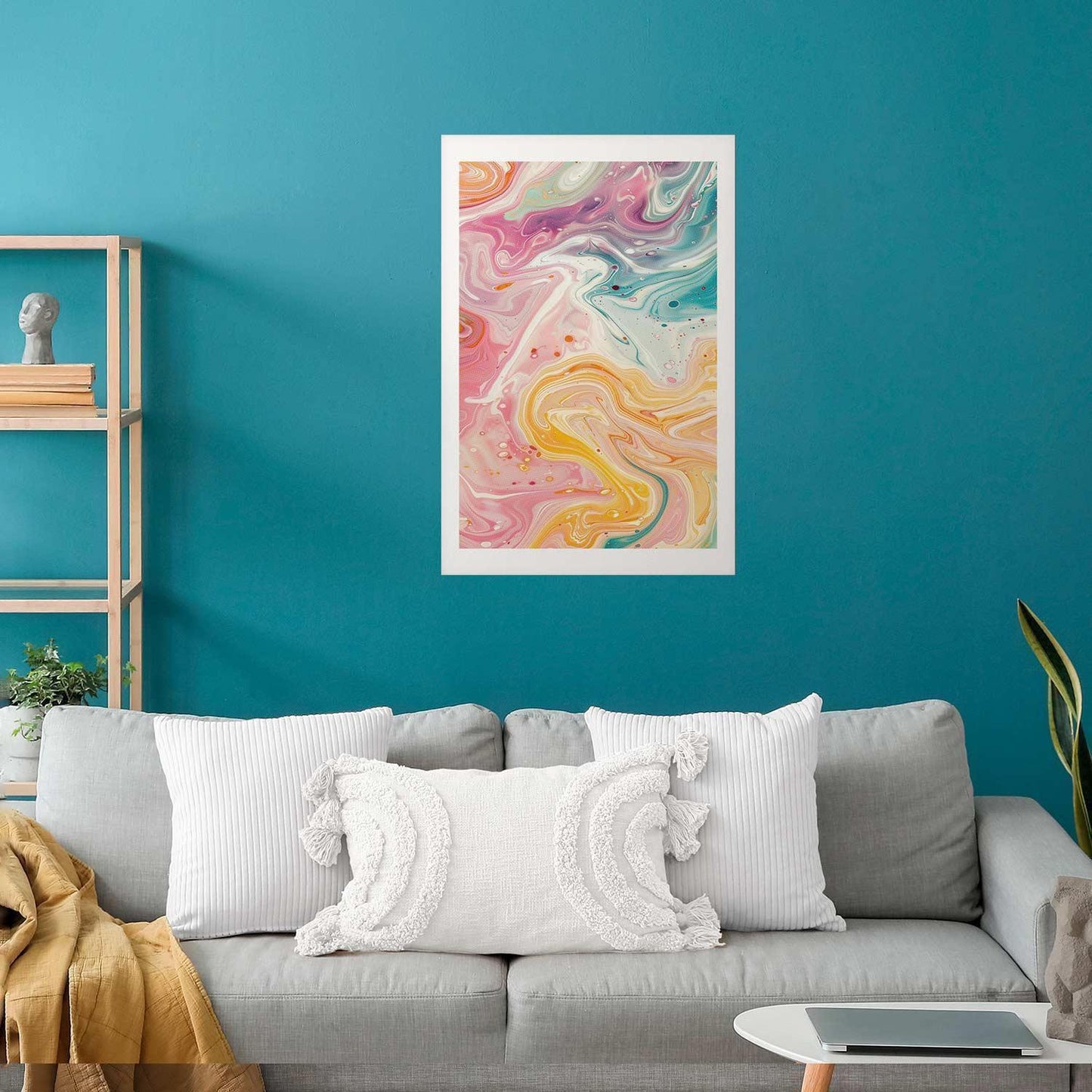 Poster - Colorful Chaos - dynamic shapes in shades of pink, yellow, and blue Artgeist
