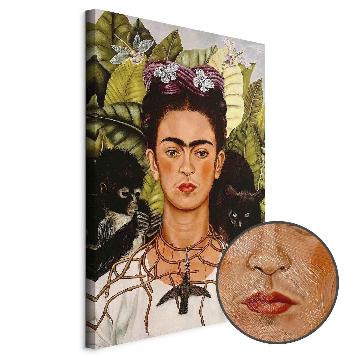 Leinwandbild - Frida Kahlo – Self-Portrait with Thorn Necklace and Hummingbird