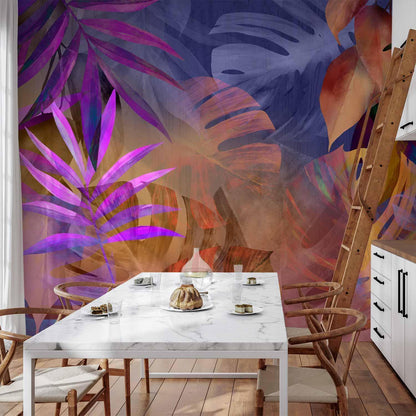Farbenfrohe Tropische Tapete - Blätter Design Wohnzimmer - Sawelt