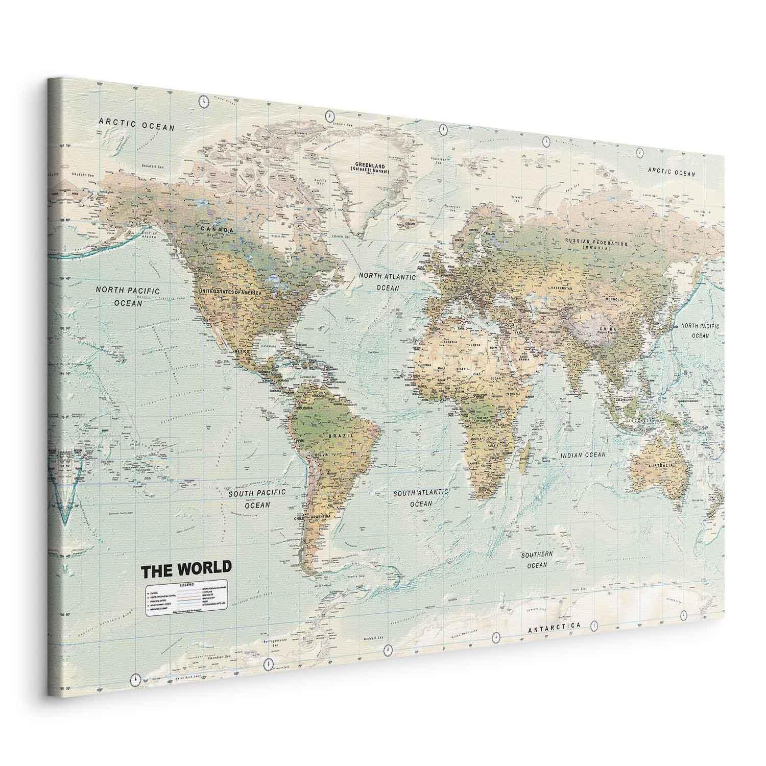 Leinwandbild - World Map: Beautiful World Artgeist