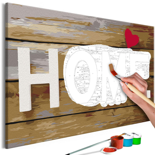 Wandbild zum Ausmalen Home with Heart - Zuhause mit Herz Malen nach Zahlen Set mit Leinwand, Farben und Pinseln