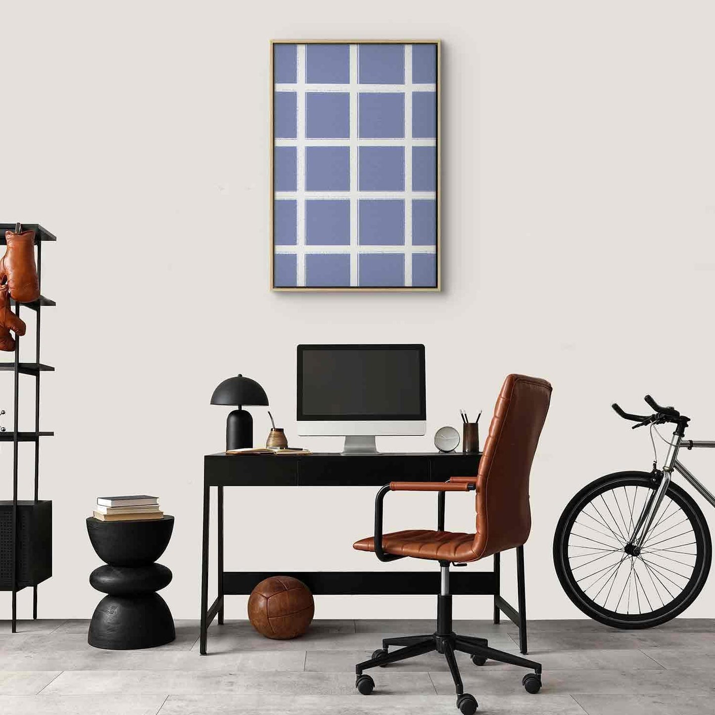 Leinwandbild - Lines and Symmetry - Expressive White Grid on a Blue Background