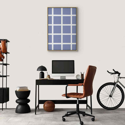 Leinwandbild - Lines and Symmetry - Expressive White Grid on a Blue Background