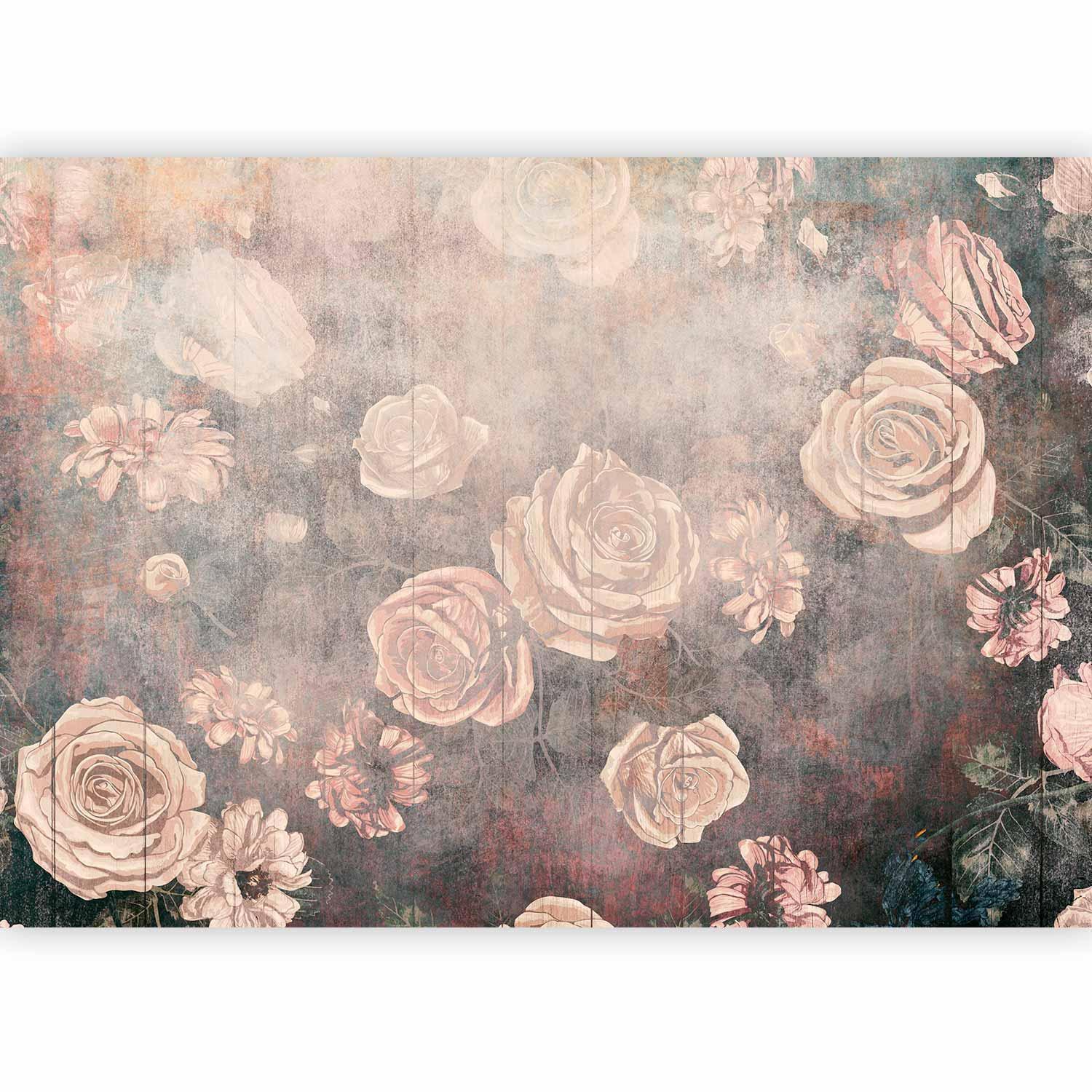 Fototapete - Misty nature - orange flowers on a non-uniformly textured background Artgeist