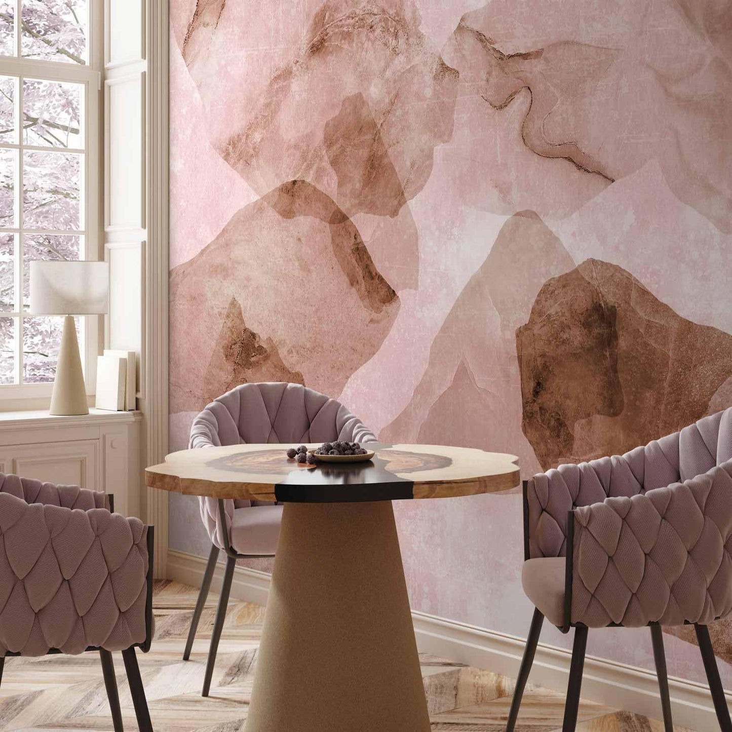 Fototapete - Pink terrazzo - minimalist background in marble watercolour pattern