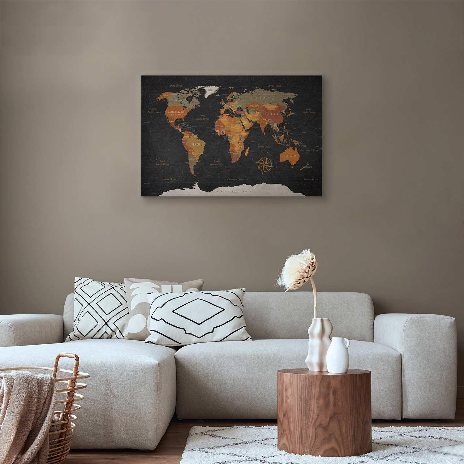 Leinwandbild - World Map: Secrets of the Earth Artgeist