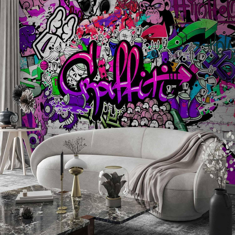 Fototapete Purple Graffiti – Urbaner Style in Lila für moderne Räume