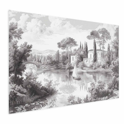Poster - Black-and-White Vintage Landscape with a Pond Artgeist