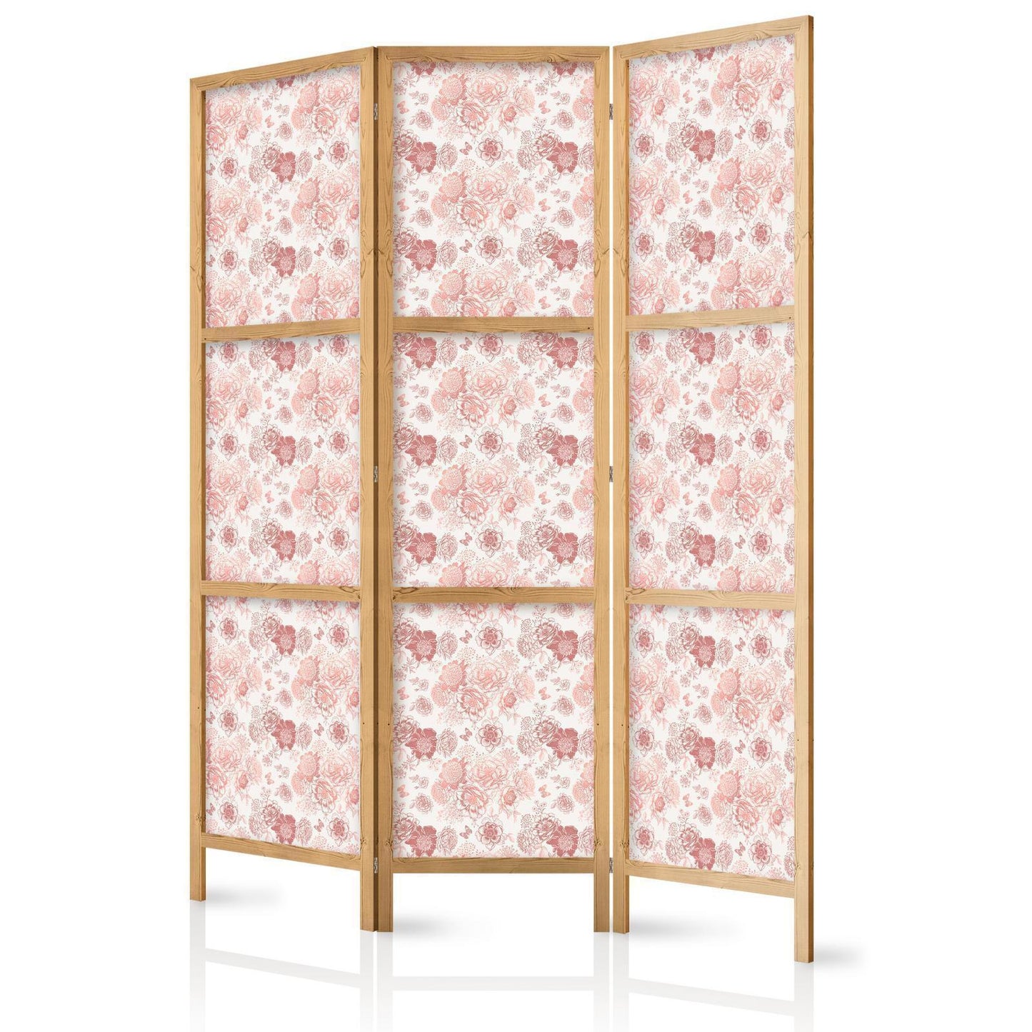 Japanischer Paravent - Pink Blossoming - Flowers in Warm Colors on a White Background Artgeist