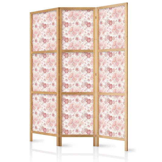 Japanischer Paravent - Pink Blossoming - Flowers in Warm Colors on a White Background Artgeist