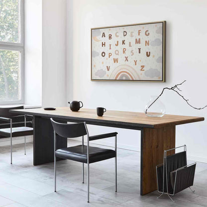 Leinwandbild - Letters Above the Rainbow - Letters Among Streams of Rain and Clouds with a Rainbow Moon and Stars on a Light Background