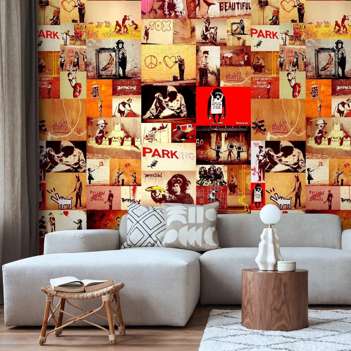 Tapete - Collage - Banksy Street-Art im urbanen Design Modern