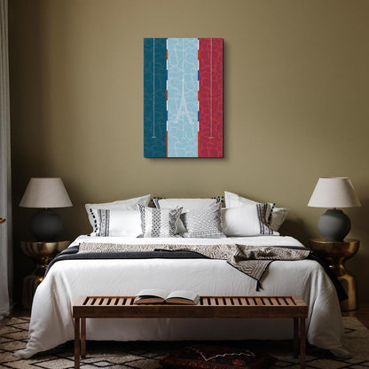 Leinwandbild - Graphic Illustration of a Swimming Pool Against the Backdrop of the French Flag