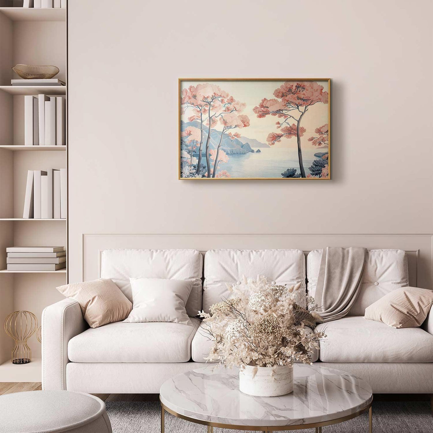 Poster - Ocean Cliffs and Trees Delicate Motif in Pastel Colors Artgeist