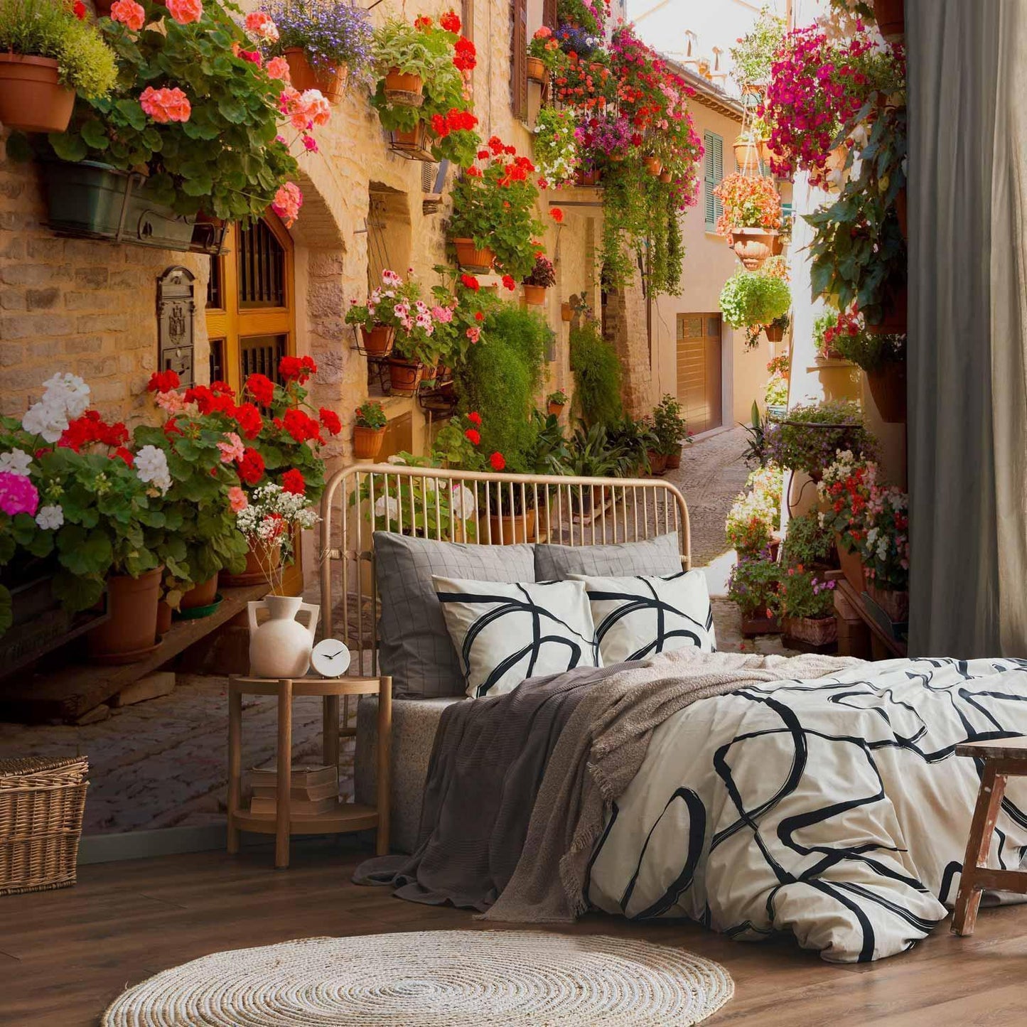 Fototapete - The Alley in Spello (Italy)