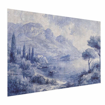 Poster - Blue Bay - Italian Landscape of Lake Como Painted in Blue Ink Artgeist