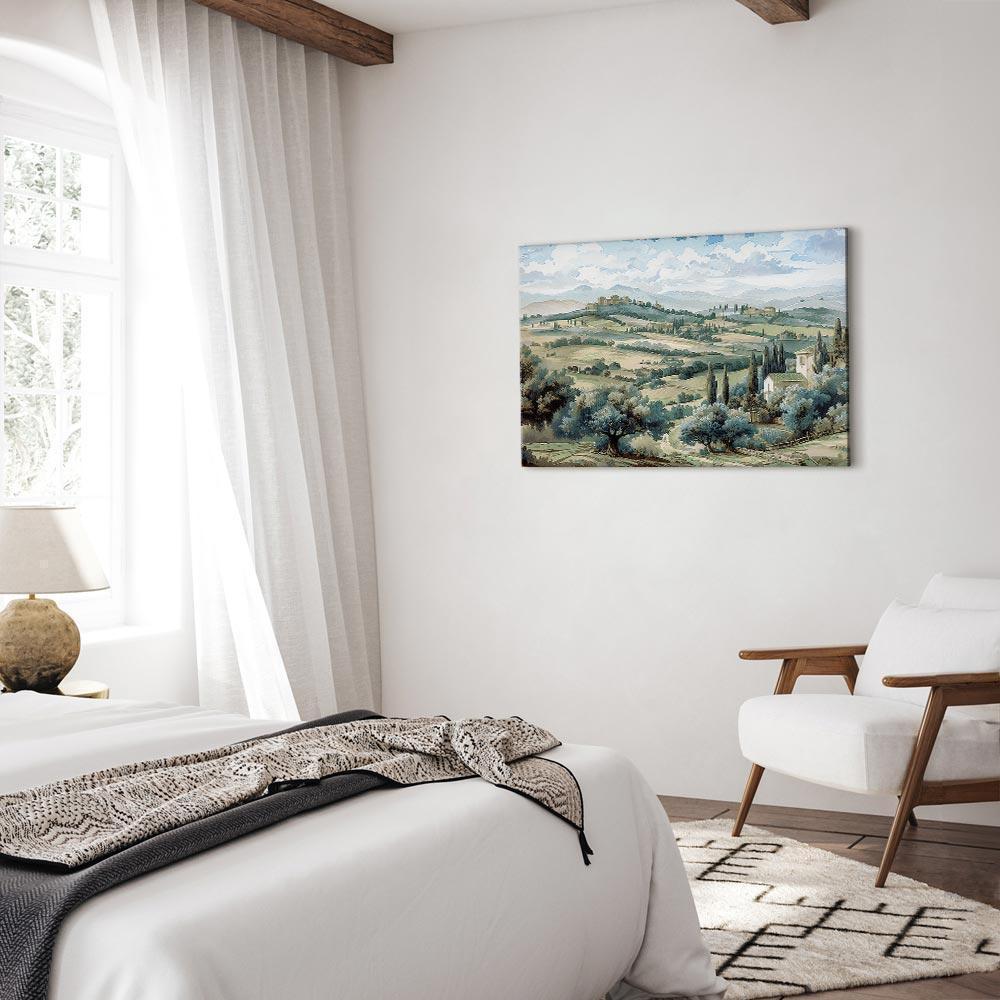 Leinwandbild - Landscape with Green Fields and Trees Tuscan Sunny View