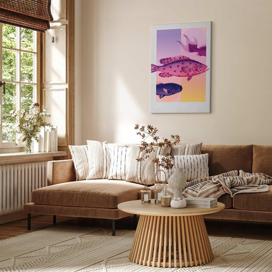 Leinwandbild - Fish in Pastels - Stylized Fish Against Gradient Shapes Artgeist