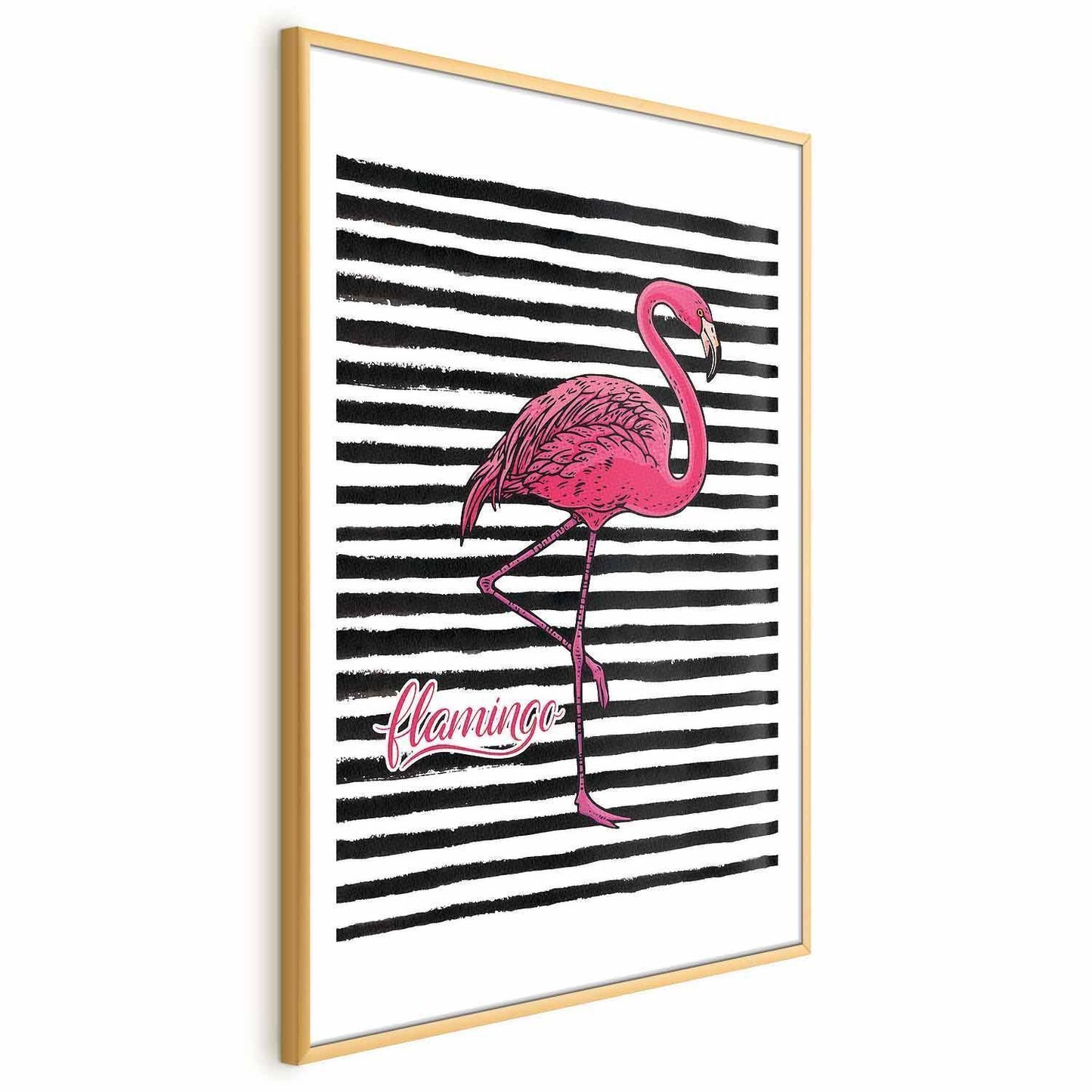 Poster - Black Stripes and Flamingo