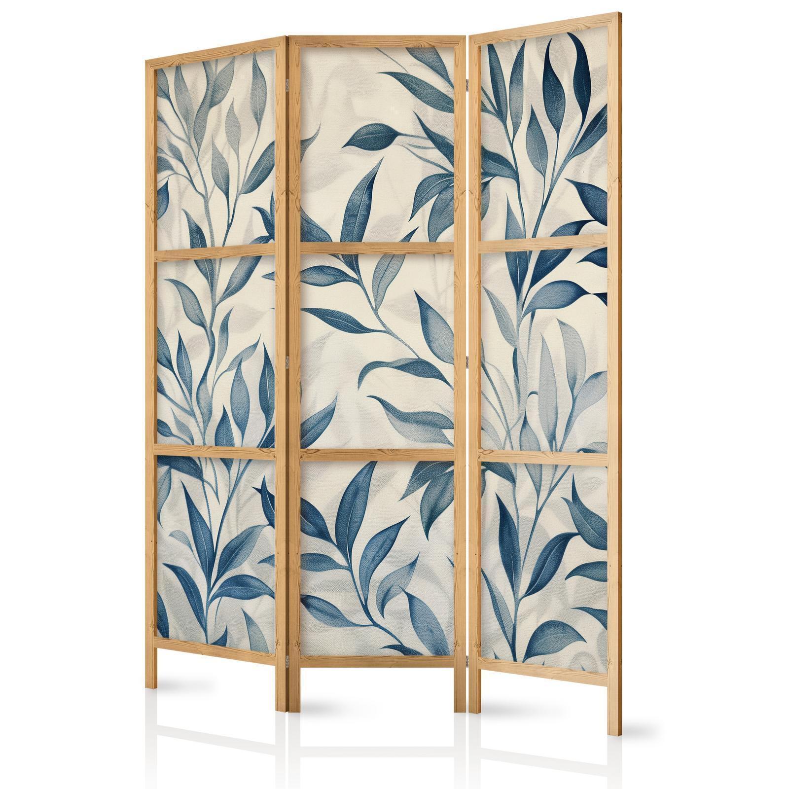 Japanischer Paravent - Leaves in Blue Colors - Delicate Botanical Motif Artgeist