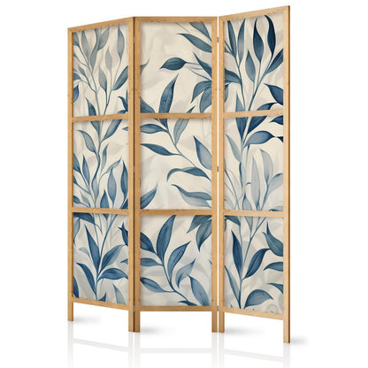 Japanischer Paravent - Leaves in Blue Colors - Delicate Botanical Motif Artgeist
